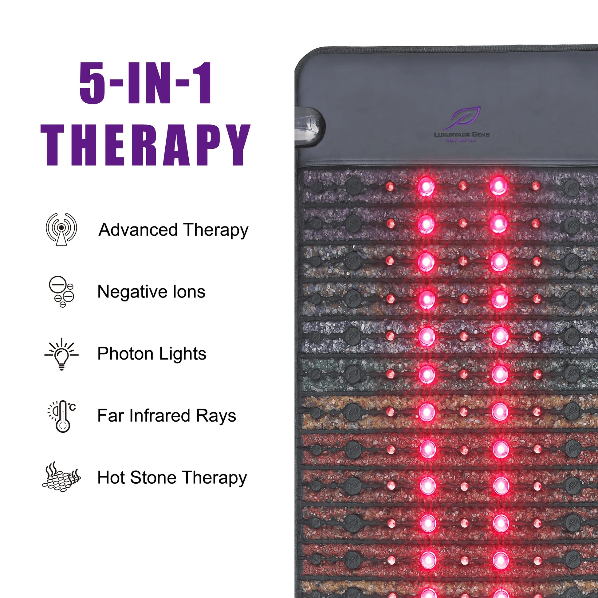 Luxuryade A050 Heating Infrared Bio NIR Mat Amethyst Crystal Tourmaline PEMF Therapy Photon Red Light Body Massage Mattress - Bear Hugs