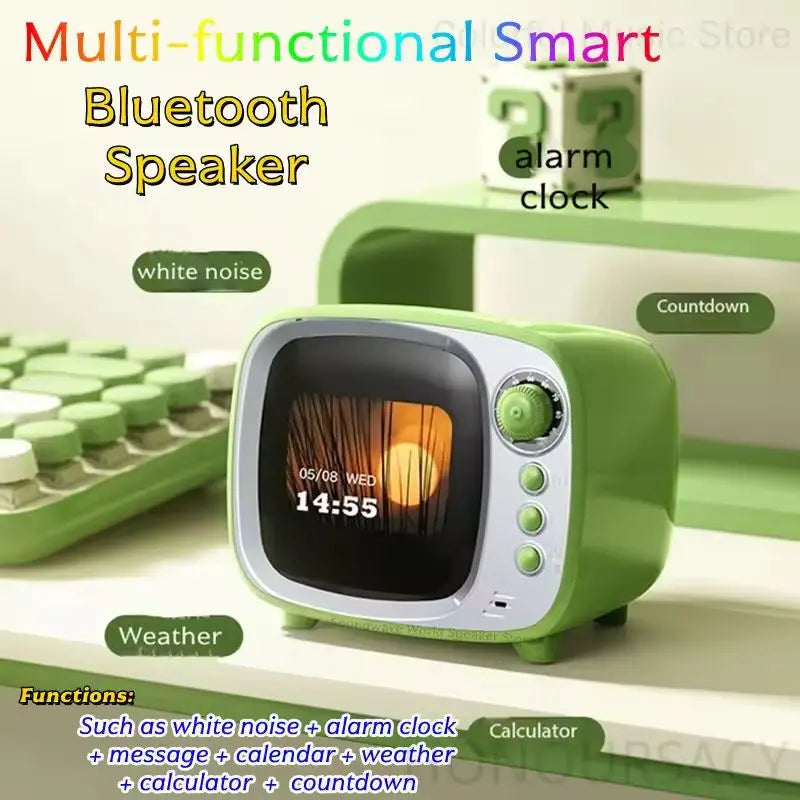 Desktop retro smart Bluetooth speaker with HIFI sound quality and alarm function Lyrics desktop weather ultra long standby - Bear Hugs