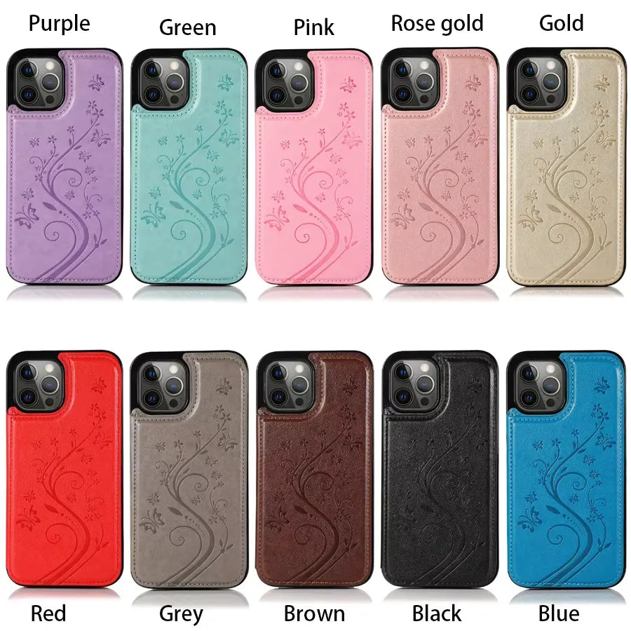 Butterfly Magnetic Flip Leather Phone Case (For iPhones)