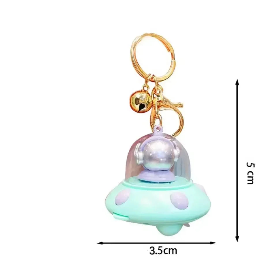 Astronaut Flying Saucer LED Keychain