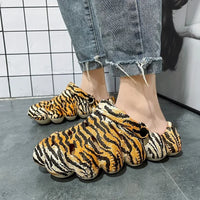 Men Clogs Tiger Print 5Cm Thick Sole Non Slip Cushioned Summer Outdoor Casual Closed Toe Two Wear Driving Slippers Beach Sandals - Bear Hugs