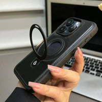 Magnetic Stand Ring Leather Case (For iPhones)