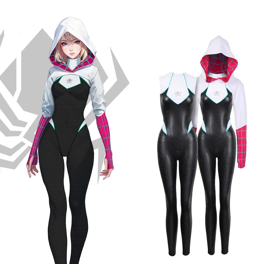 Spiderman Across Spider Verse Gwen Stacy Cosplay Costume PU One-piece Suit Tight and Elastic De Batterie Spiderman Women - Bear Hugs