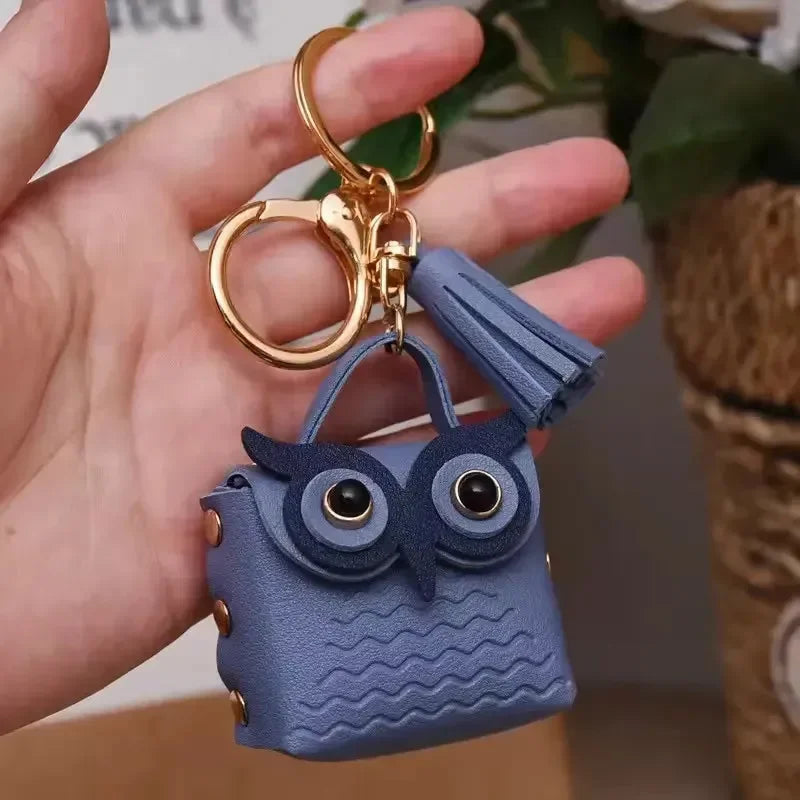 Owl Eye Leather Coin Purse Keychain