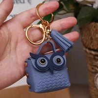 Owl Eye Leather Coin Purse Keychain