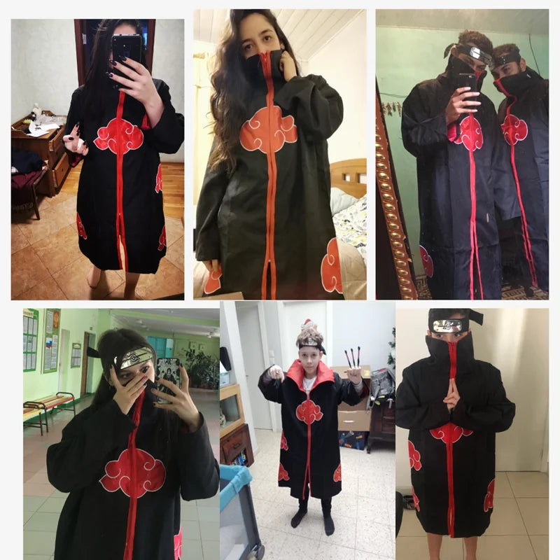 Anime Akatsuki Cosplay Costume Red Cloud Robe with Necklace Headband Ring Set for Role Play Child and Adult Game Costume - Bear Hugs
