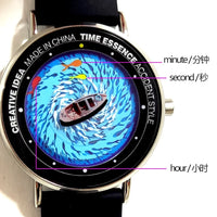 Creative Watches Quartz Original Watch with Ship Wave & Fishes Design Waterproof Wristwatch Comfortable Silicone Strap - Bear Hugs