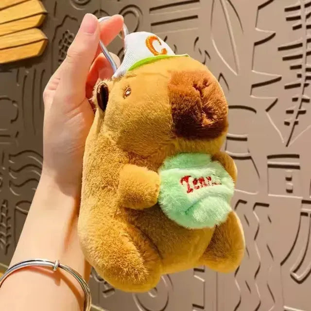 Sporty Capybara Pull Ball Plush Keychain