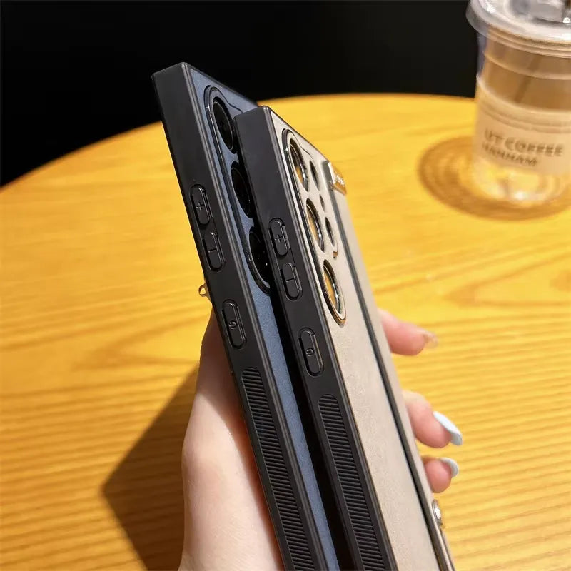 Retro Leather Bracket Texture Case (For Samsung)