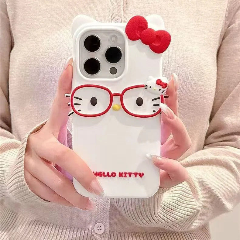 3D Glasses Cat Silicone Phone Case For iPhone 17 Pro Max 16 15 Plus 14 13 Mini 12 11 4 4S 5 5S 7 8 SE - Bear Hugs