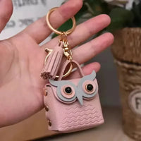 Owl Eye Leather Coin Purse Keychain