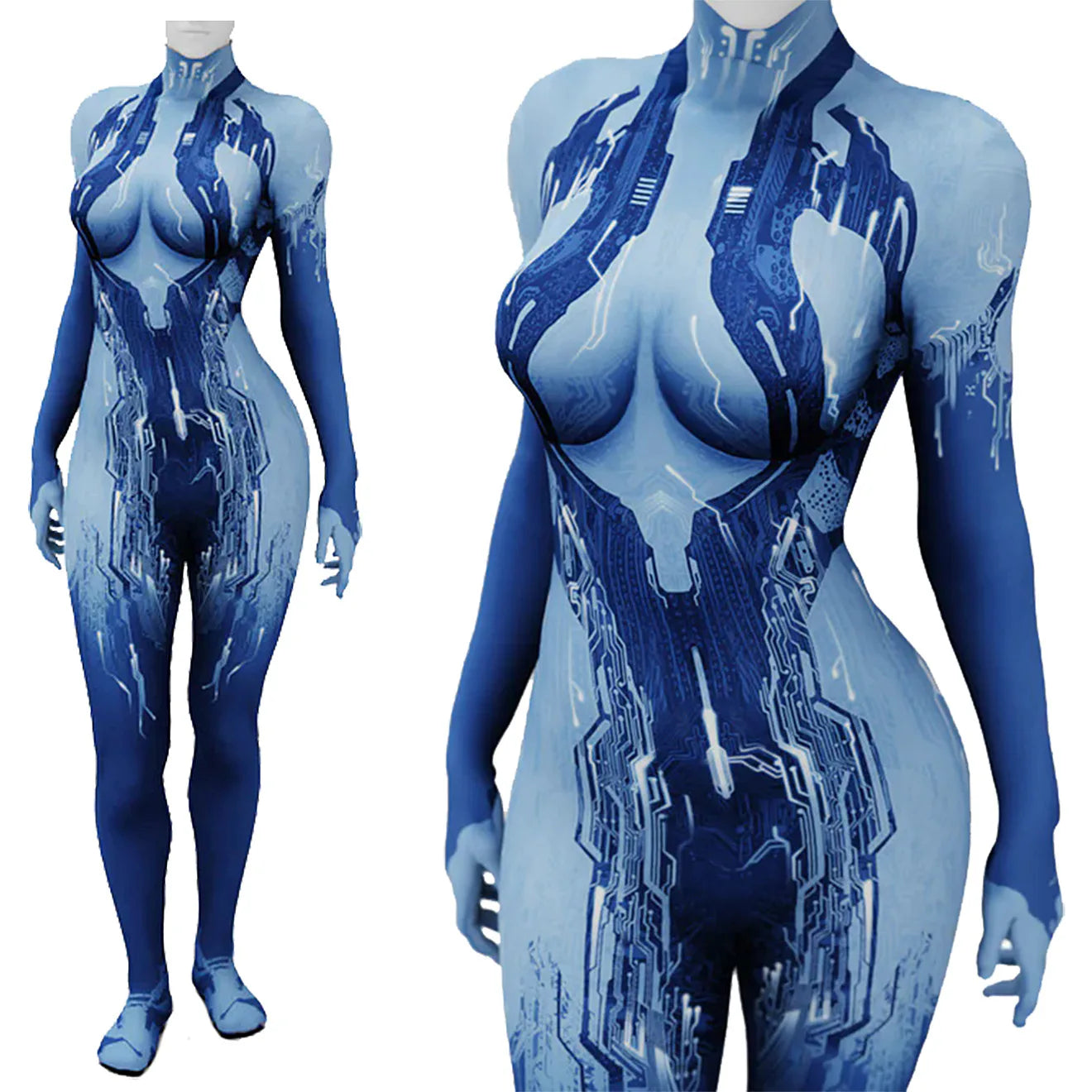 Game Halo Cosplay Halo Girl Cortana Costume Superhero 3D Printed Spandex Bodysuit Halloween Costume Carnival Party Adult Female - Bear Hugs