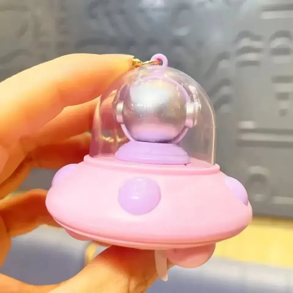 Astronaut Flying Saucer LED Keychain