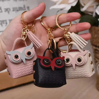 Owl Eye Leather Coin Purse Keychain