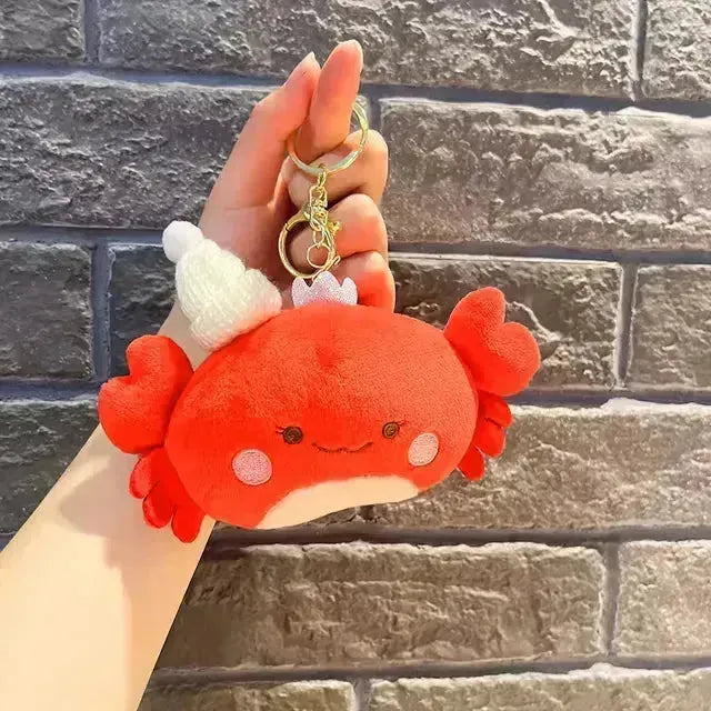 Kawaii Crab With Hat Plush Keychain