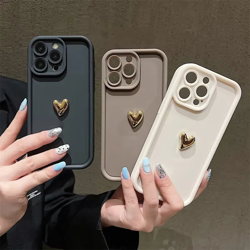 3D Gold Heart Silicone Soft Case (For iPhones)