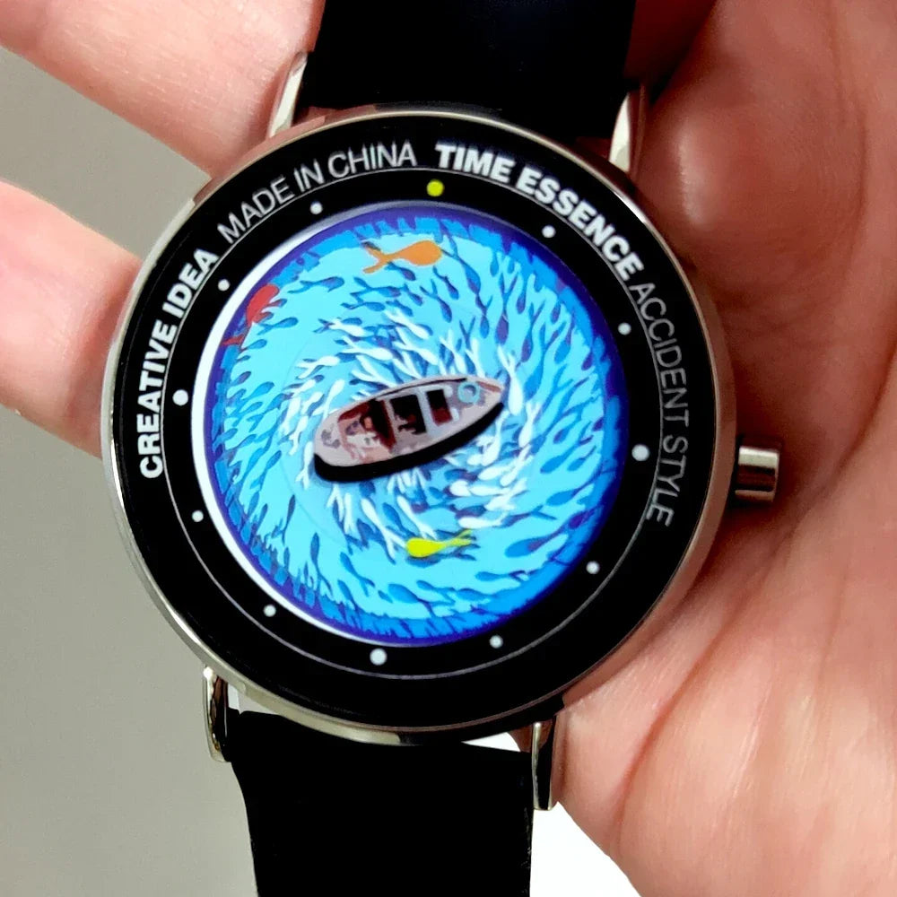 Creative Watches Quartz Original Watch with Ship Wave & Fishes Design Waterproof Wristwatch Comfortable Silicone Strap - Bear Hugs