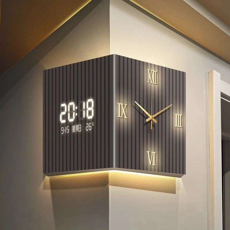 Modern Dual-Sided Corner Clock Space-Saving Wall Décor for Living Room Minimalist Bedroom Background Frameless Home Office Decor - Bear Hugs