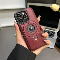 Magnetic Stand Ring Leather Case (For iPhones)