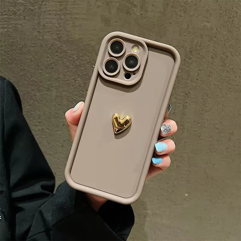 3D Gold Heart Silicone Soft Case (For iPhones)