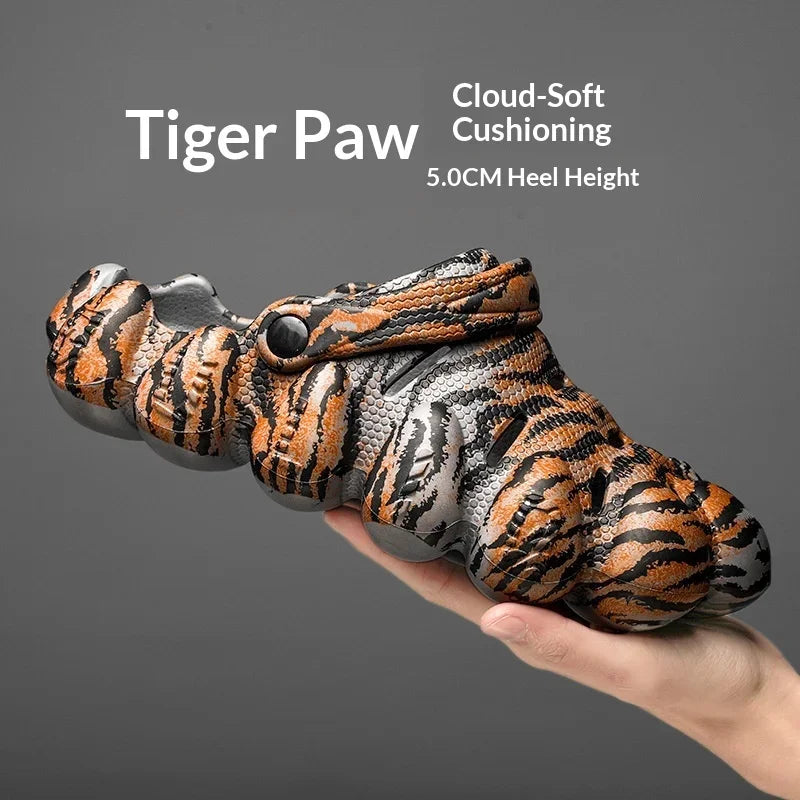 Men Clogs Tiger Print 5Cm Thick Sole Non Slip Cushioned Summer Outdoor Casual Closed Toe Two Wear Driving Slippers Beach Sandals - Bear Hugs