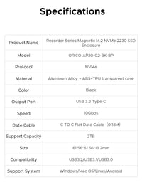 ORICO Magnetic 2230 M.2 NVMe SSD Enclosure