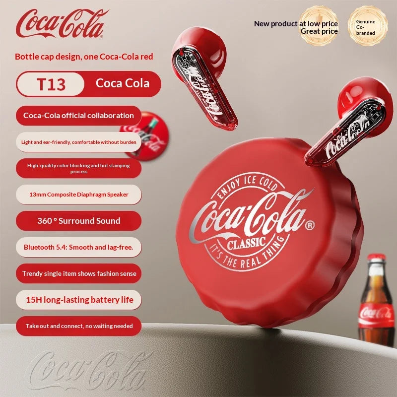 CoCa-Cola T13 Creative Bottle Cap Bluetooth Earphones ENC Call Noise Reduction 360° Stereo Sound Semi-In-Ear Wireless Earphones - Bear Hugs