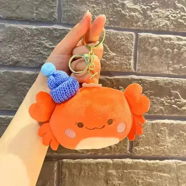 Kawaii Crab With Hat Plush Keychain