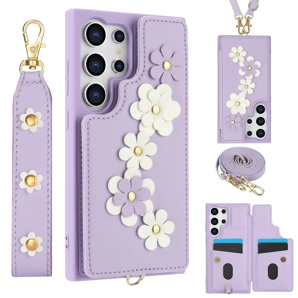 3 in 1 Crossbody Floral Phone Case (For Samsung)