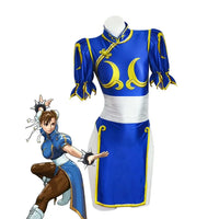 Chun Li Cosplay Dress Costume Game SF Chunli Role Play Blue Qipao Outfit Full Set Jackie Kung fu Halloween Party Suit For Fun - Bear Hugs