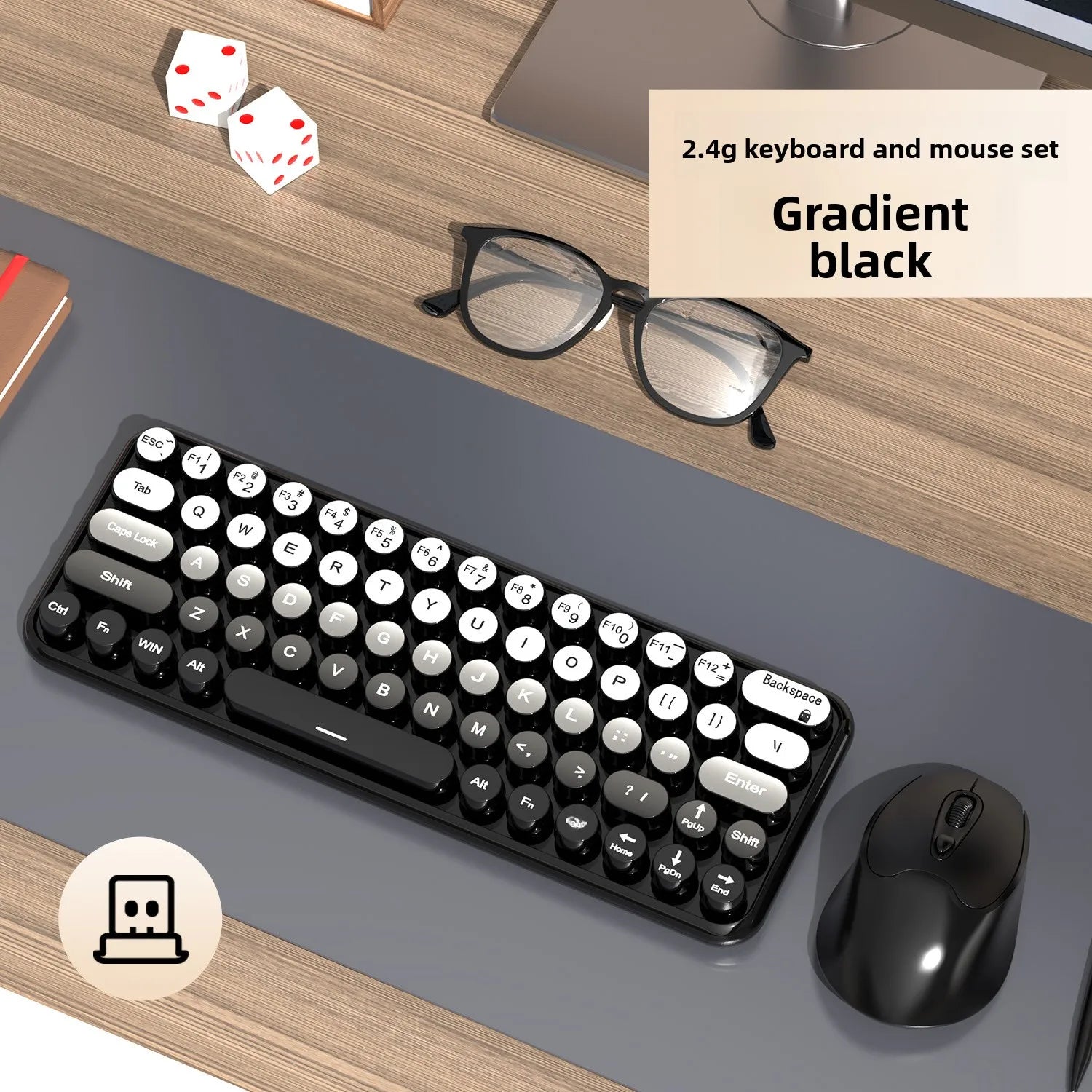 Ergonomic 2.4G Wireless Keyboard Mouse Combo 65 Keys Gradient Color - Bear Hugs