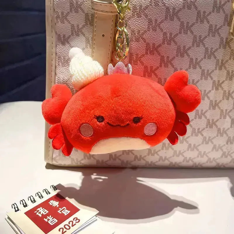 Kawaii Crab With Hat Plush Keychain