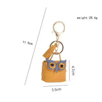 Owl Eye Leather Coin Purse Keychain