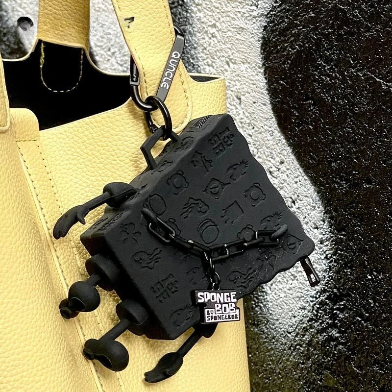 Spongebob Silhouette Black Gold Bag School Bag Pendant Cute Mini Storage Bag, Trendy Toy Anti-Fall Earphone Bag Fashion Coin Purse - Bear Hugs