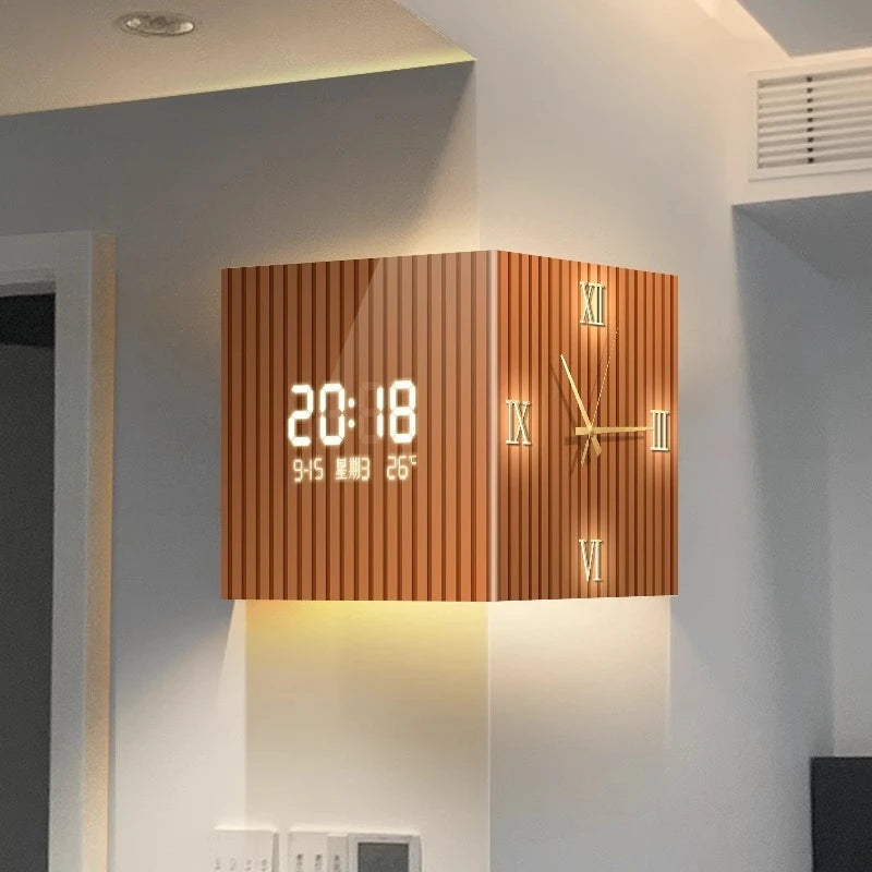 Modern Dual-Sided Corner Clock Space-Saving Wall Décor for Living Room Minimalist Bedroom Background Frameless Home Office Decor - Bear Hugs
