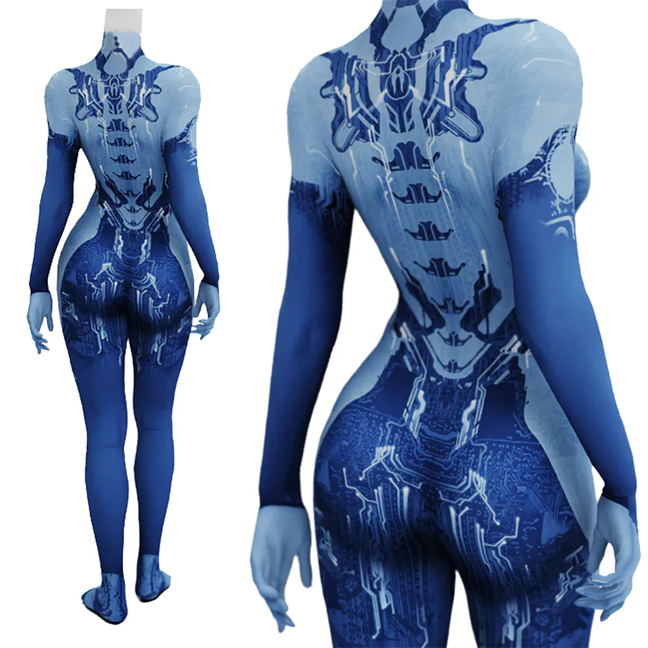 Game Halo Cosplay Halo Girl Cortana Costume Superhero 3D Printed Spandex Bodysuit Halloween Costume Carnival Party Adult Female - Bear Hugs