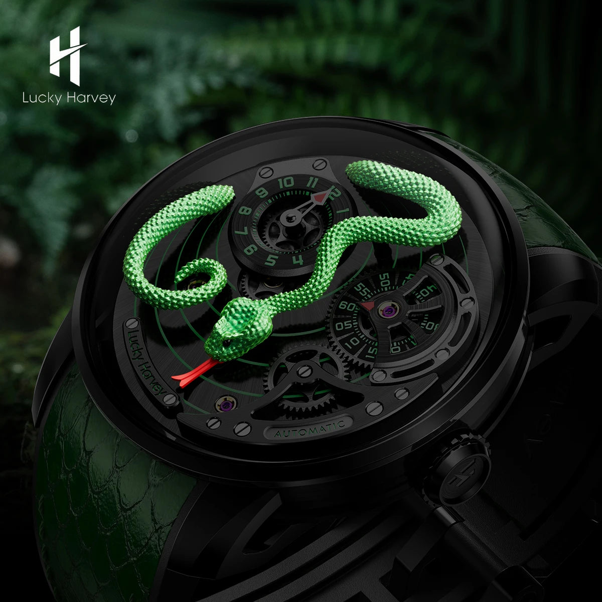 Lucky Harvey Funny Mechanical Watch Automatic Movement Watches for Men Snake Dial Synthetic Sapphire Waterproof 2024 New Model - Bear Hugs