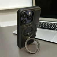 Magnetic Stand Ring Leather Case (For iPhones)