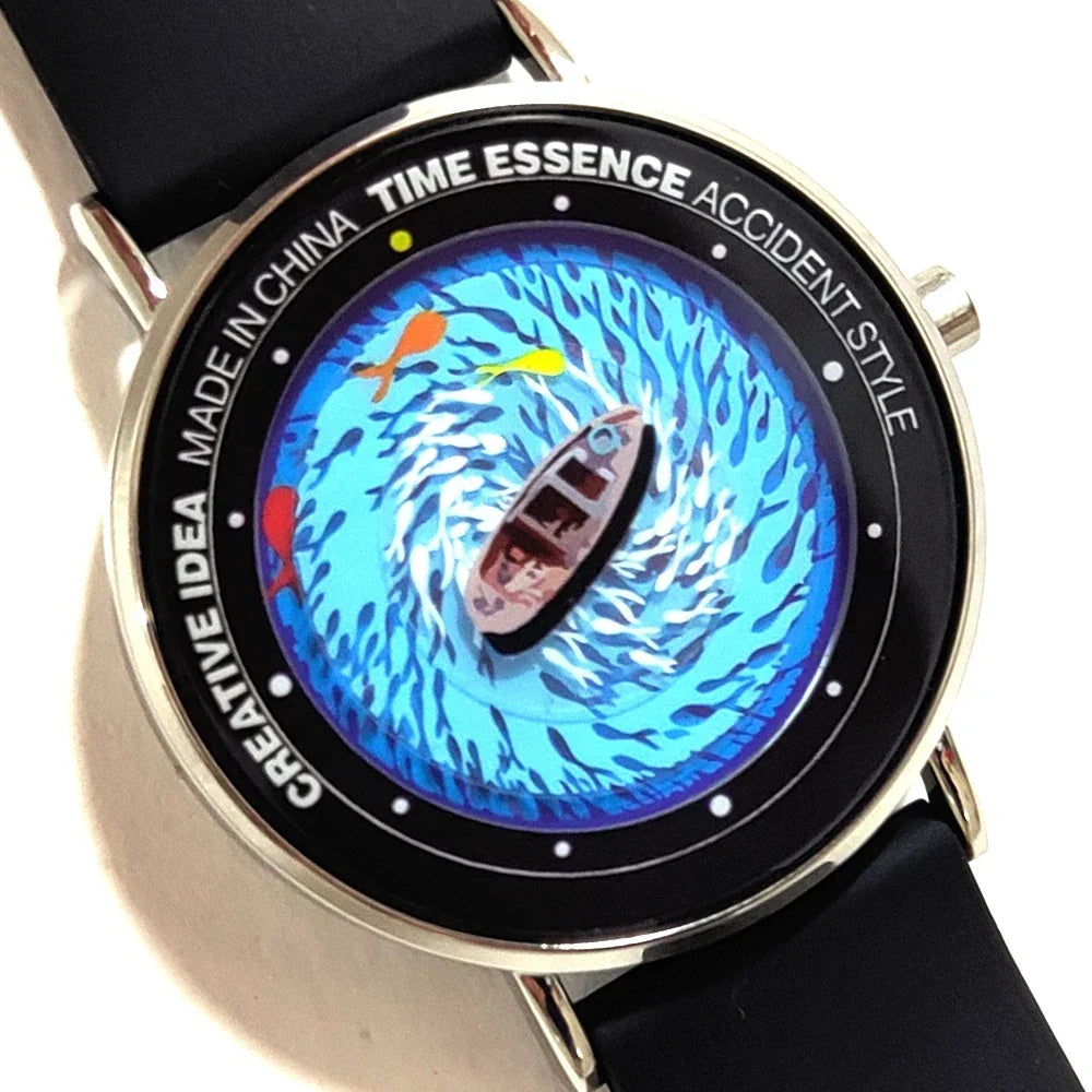 Creative Watches Quartz Original Watch with Ship Wave & Fishes Design Waterproof Wristwatch Comfortable Silicone Strap - Bear Hugs
