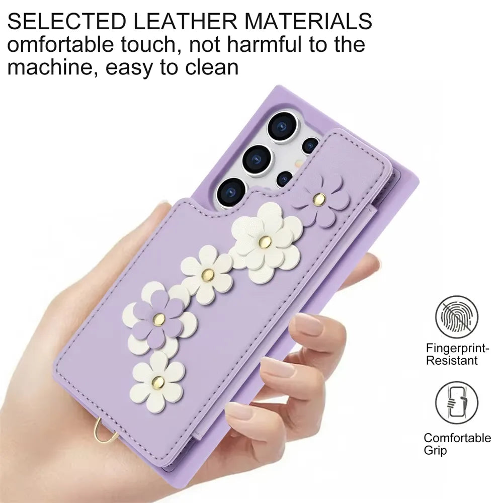 3 in 1 Crossbody Floral Phone Case (For Samsung)