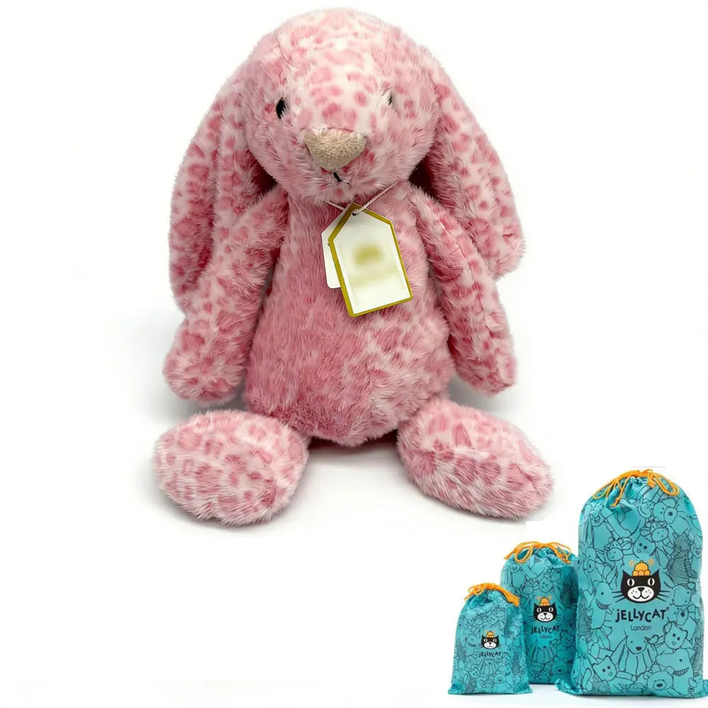 JC Bonnie Rabbit Leopard Print Plush Toy with Tag, Soft Flower Ears, Cartoon Rabbit Doll, Birthday Gift, Home Decor - Bear Hugs