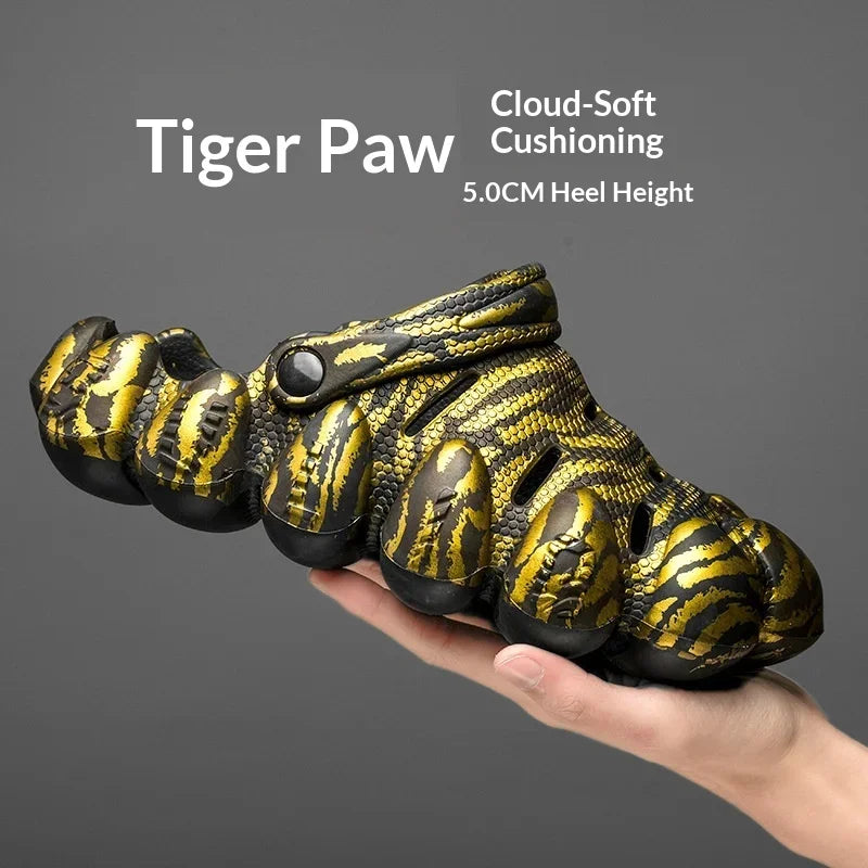 Men Clogs Tiger Print 5Cm Thick Sole Non Slip Cushioned Summer Outdoor Casual Closed Toe Two Wear Driving Slippers Beach Sandals - Bear Hugs
