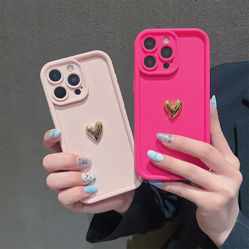 3D Gold Heart Silicone Soft Case (For iPhones)