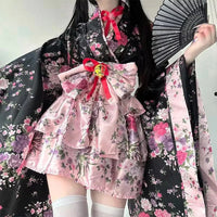 Traditional Japanese Pink & Black Kimono Dress - Bear Hugs