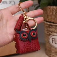 Owl Eye Leather Coin Purse Keychain