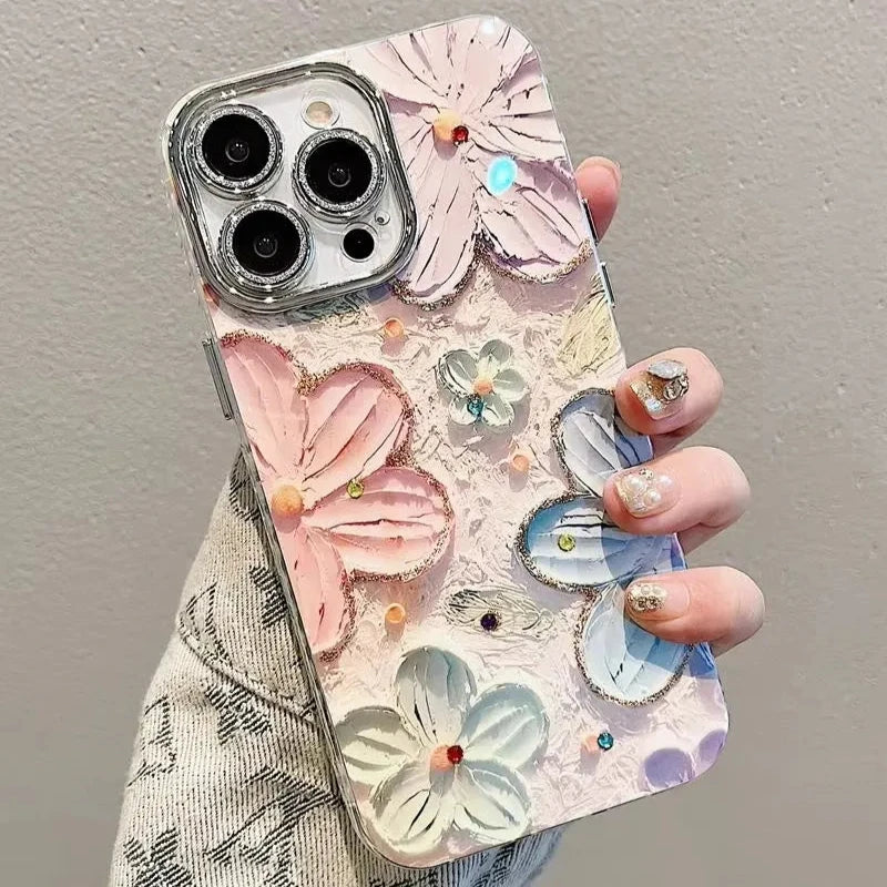 Luxury Flowers Glitter Case (For iPhones)