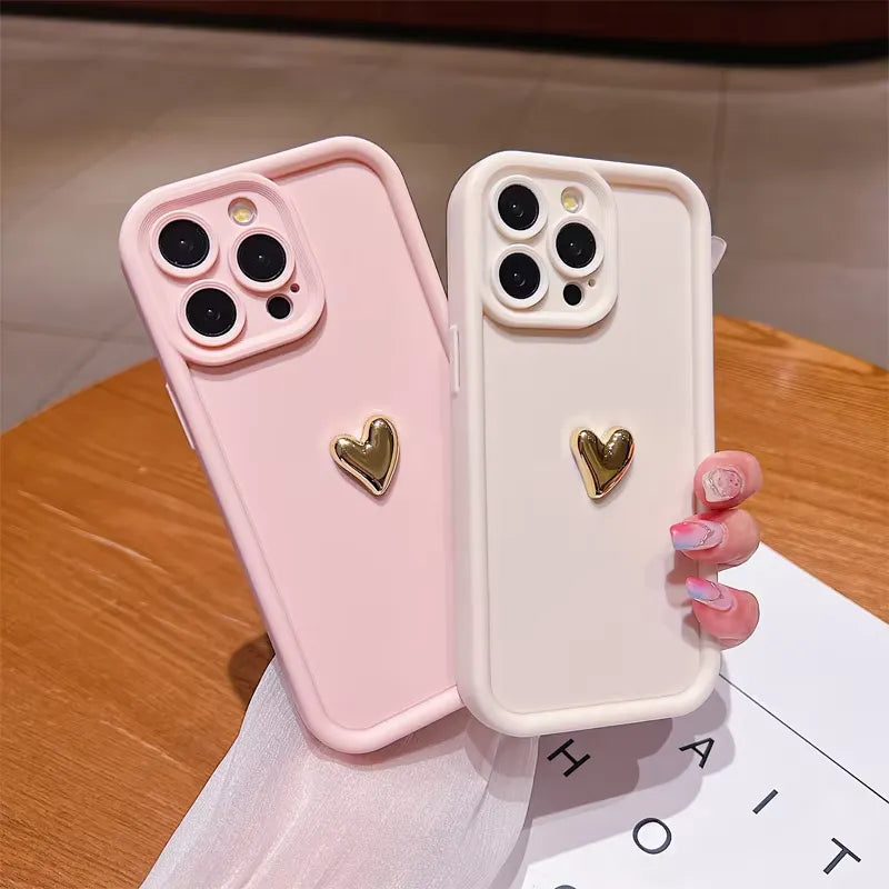 3D Gold Heart Silicone Soft Case (For iPhones)