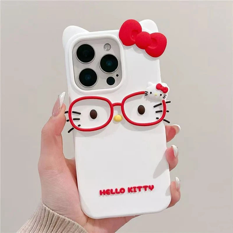 3D Glasses Cat Silicone Phone Case For iPhone 17 Pro Max 16 15 Plus 14 13 Mini 12 11 4 4S 5 5S 7 8 SE - Bear Hugs