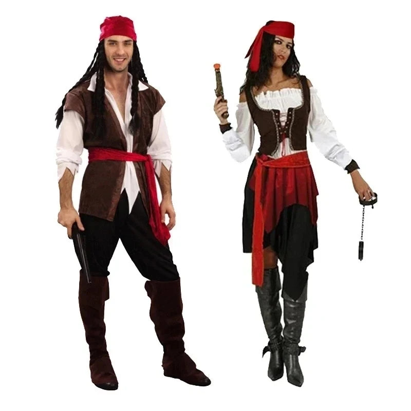 Pirates of the Caribbean Cosplay Captain Jack Sparrow Costume Men Women Female Male Female Carnival Halloween Sexy Set - Bear Hugs
