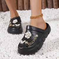 Floral & Rhinestone Comfort Clogs